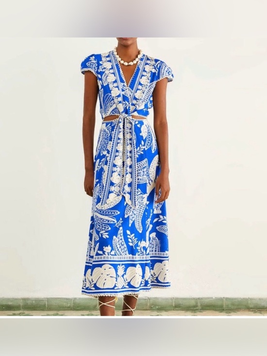 Dresses & Skirts - Farm Rio Blue Lace Banana Midi Dress, Large